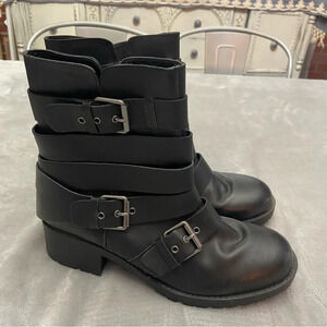 Adam Tucker by Me Too Black Leather Buckle Ankle Moto Boots Size 10